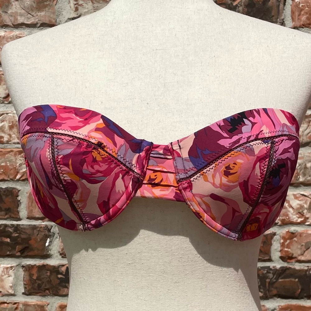 Nanette Lepore pink floral print strapless bikini top / L / Excellent condition